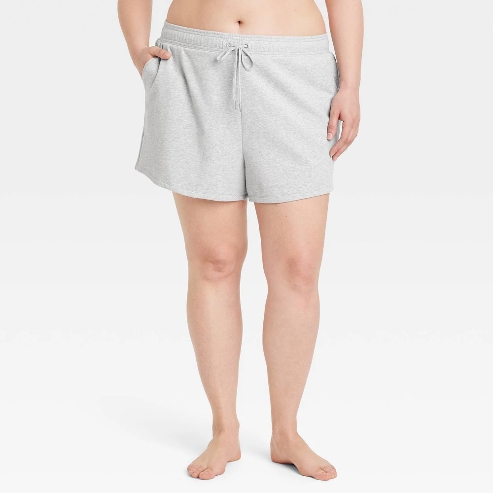 Auden Womens Fleece Shorts Gray Cotton Blend Drawstring Side Pocket 2X